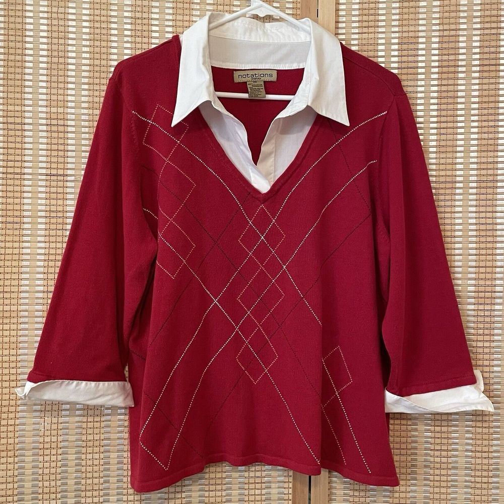 Notations Women's Red Sweater with White Accents